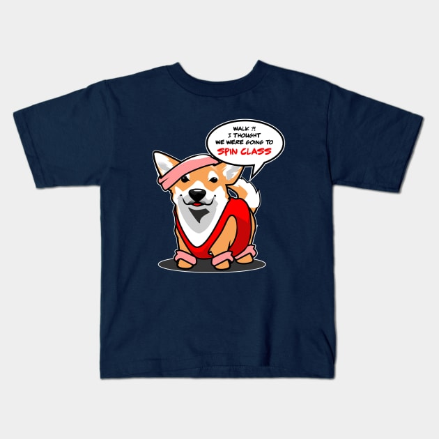 Mini Corgi Spin Class Kids T-Shirt by Spikeani